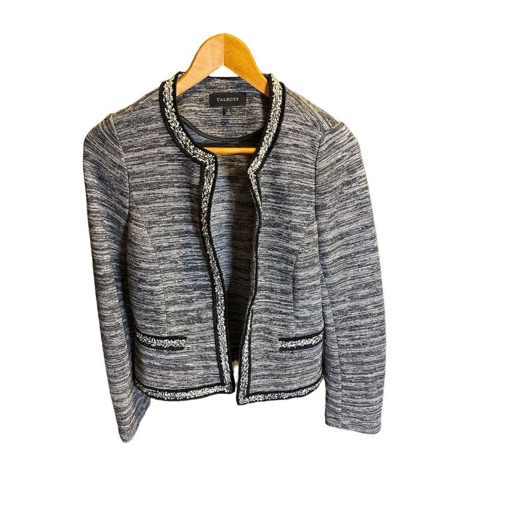 Talbots Black Tweed Cotton Blend Open Jacket Sz S
